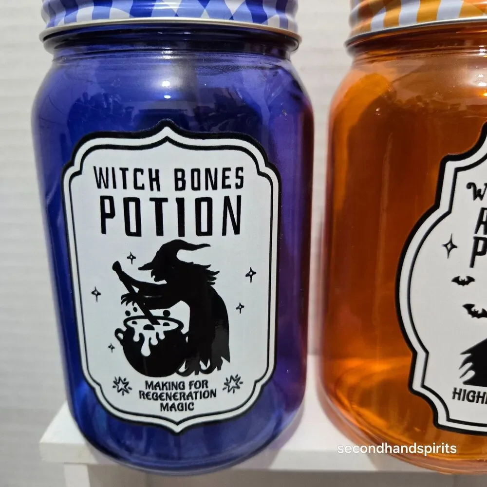 Witchy Halloween Glass Tumblers with Lids Straws 16oz Set of 2 Hand Decal Cups